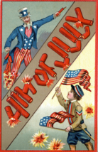 Uncle Sam Firecracker 4th Of July Patriotic Postcard Boy American Flag - £14.38 GBP