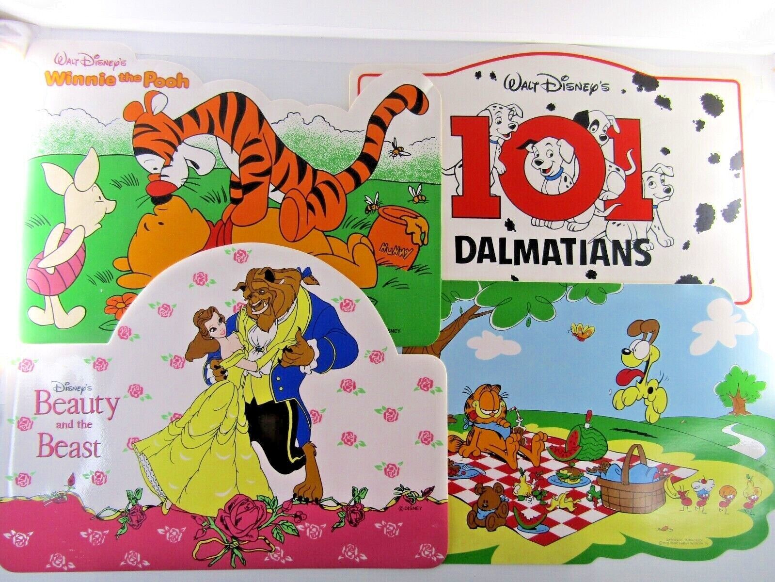 Primary image for Lot 4 Walt Disney 1978 Garfield Pooh Tigger Beauty Beast 101 Dalmations Placemat
