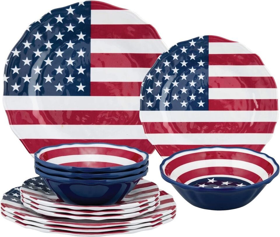 12-Piece Melamine Dinnerware Set, Includes Dinner Plates, Salad Plates, ... - $67.56