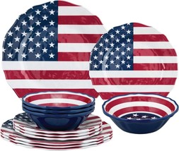 12-Piece Melamine Dinnerware Set, Includes Dinner Plates, Salad Plates, ... - £52.23 GBP