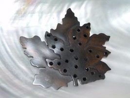 Vintage Large Copper Colored Bronze Metal Layered Maple Leaf w Black Rhi... - $12.19