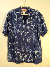RJC Hawaiian Shirt Navy Blue Palm Leaf and Island Print Size XL Made in Hawaii  - £11.40 GBP