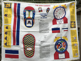 Vtg Kids Corner How to Tell Time &amp; Tie Shoes Fabric Craft Panel Cut &amp; Sew 35x46&quot; - £14.04 GBP