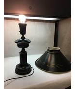 VINTAGE Black METAL Lamp GOLD Leaf DESIGN Matching SHADE Working Tall RO... - £46.71 GBP