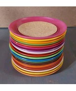 Vintage Round Plastic Coasters Cork Center Multi-Colors 4&#39;&#39; Lot 20 Barware - $18.51