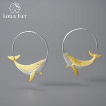 Gold Personality Whale Round Hoop Earrings for Women 925 Sterling Silver Animal  - £28.28 GBP