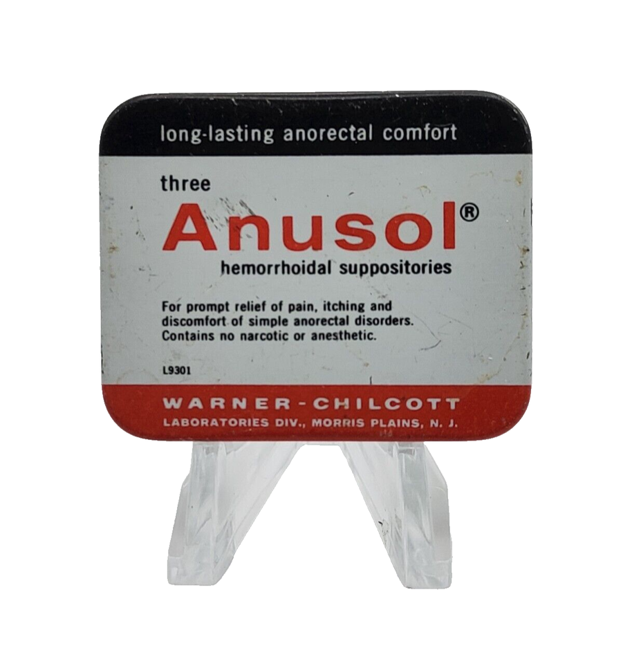 Primary image for Vintage medicine tin: Anusol Hemorrhoidal supositories, Warner-Chilcott ~ Empty