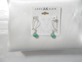 Anne Klein 1.5&quot; Silver Tone Light Green Bead Fish Hook with Clasp Earrings Y591 - £8.37 GBP