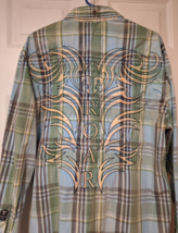 Roar Signature Embroidered Spellout Button Up Shirt Mens Sz XL Green Blue Plaid - $25.22