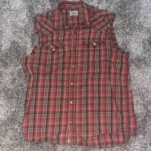 C.E. Schmidt Workwear Plaid Flannel Western Pearl Snap Sleeveless Shirt L - £21.68 GBP