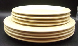 Fapor Yellow Ringware 4 Dinner Plates &amp; 4 Salad/dessert Plates Set of 8 Portugal - £60.09 GBP