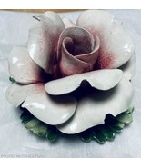VINTAGE PINK PORCELAIN NUOVA CAPODIMONTE ROSE CANDLE HOLDER HAND PAINTED - $39.08 CAD