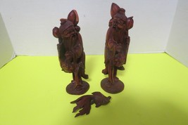 Set Of 3 Vintage Chinese Wood Hand Carved Figurines 2 Old Men And Fish 6... - $49.49