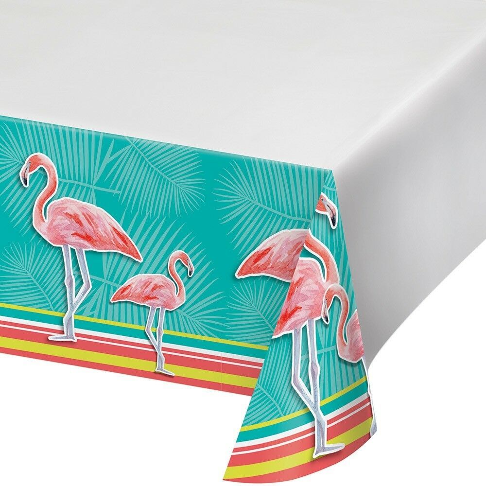 Island Oasis Plastic Tablecover 54 x 102 Summer Luau Pool Party Flamingos Border - $7.51
