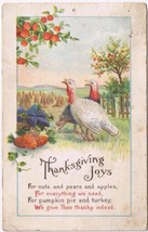 Holiday Postcard Thanksgiving Joys Turkey Pine Cones Apples - £2.36 GBP