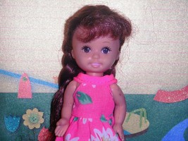 Doll Brown Hair Brown Eyes Pink Flower Dress &amp; Shoes - $5.40 CAD