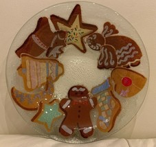 Peggy Karr Fused Glass Signed 8 3/8&quot; Christmas Cookies Shallow Bowl - £38.15 GBP