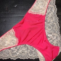 Victoria&#39;s Secret M PANTY cheekini Neon Red Beige Lace Fabulous - £30.92 GBP