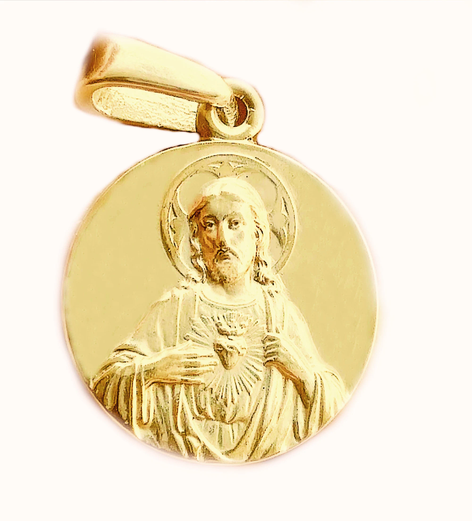 14 k yellow gold Jesus pendant sacred heart of Jesus Catholic jewelry gi... - €275,29 EUR