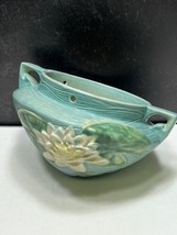 Roseville Art Pottery Waterlily Hanging Basket Planter Blue &amp; Green - $73.26