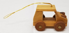 Box Car Buggy Christmas Ornament 1980s Wood Stained Small Handmade Vintage - £11.37 GBP