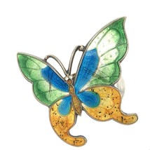 Vintage Sterling Signed EPF Rare Design Flying Butterfly Colored Enamel Brooch - £59.02 GBP