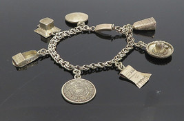 925 Sterling Silver - Vintage Antique Mayan Sun Calendar Chain Bracelet - BT3837 - £90.79 GBP