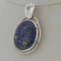 Pendant Burma Denim Lapis Lazuli White Sapphire Handmade Silver Unisex Design 67 - £49.36 GBP