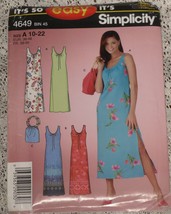 Simplicity Pattern 4649 Misses&#39; Easy Shift Dress &amp; Bag Sizes 10-22 Uncut - $9.95