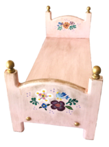 Hand Painted Wood Doll Bed for 18&quot; Dolls Teddy Bears Pets Signed OOAK New Pink - £57.99 GBP