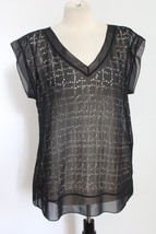 Eileen Fisher S Black Sheer Silk? Chiffon Cut-Out Perforated Top - £20.84 GBP