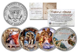 Michelangelo Sistine Chapel Colorized Jfk Kennedy Half Dollar U.S. 4-Coin Set - £14.90 GBP