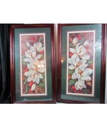 2 Vtg Barbara Mock Magnolia Flower Prints in Cherry Frames 33.5x 17.5&quot; w... - £10.62 GBP