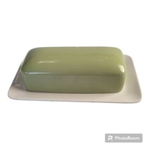 Mikasa Cera Stone Butter Dish MCM Retro 60s 70s Sage Pea Green 8&quot; Vintage Japan - £14.17 GBP