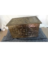 Embossed Brass Log Or Coal Box With Tavern Scenes Antique 1920S - $239.33 CAD