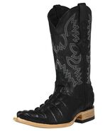 Mens Black Cowboy Boots Leather Crocodile Tail Print Western Wear Pointe... - €103,32 EUR
