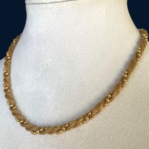 Vintage Avon 16&quot; Gold Tone Twisted Mesh &amp; Bead Chain Choker Necklace Timeless - £9.08 GBP