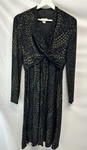 Kim Rogers A Line Long Sleeve Knit Dress Black &amp; Olive Green V Neck 10 - £25.66 GBP