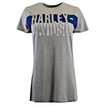 Harley-Davidson Women&#39;s T-Shirt Grey Blue Block Logo S/S (S26) - £15.58 GBP