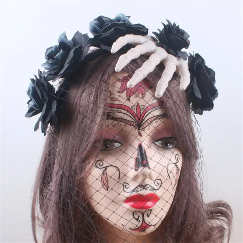 Play 2022 New Halloween Headband Fabric Simulation Rose Headwear Witch Skull Han - £23.11 GBP