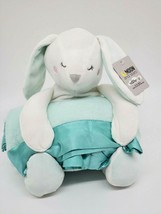 Moon &amp; Stars Bunny Rabbit &amp; Blanket Set Mint Green White Plush Stuffed T... - £13.36 GBP