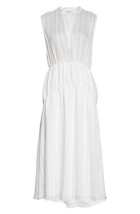 NWT Vince Drapey Stripe Tiered Midi in Optic White Lightweight Dress 10 $345 - £79.93 GBP