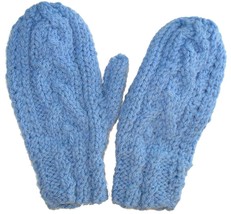 Child&#39;s Light Blue Hand Knit Mittens - £8.63 GBP