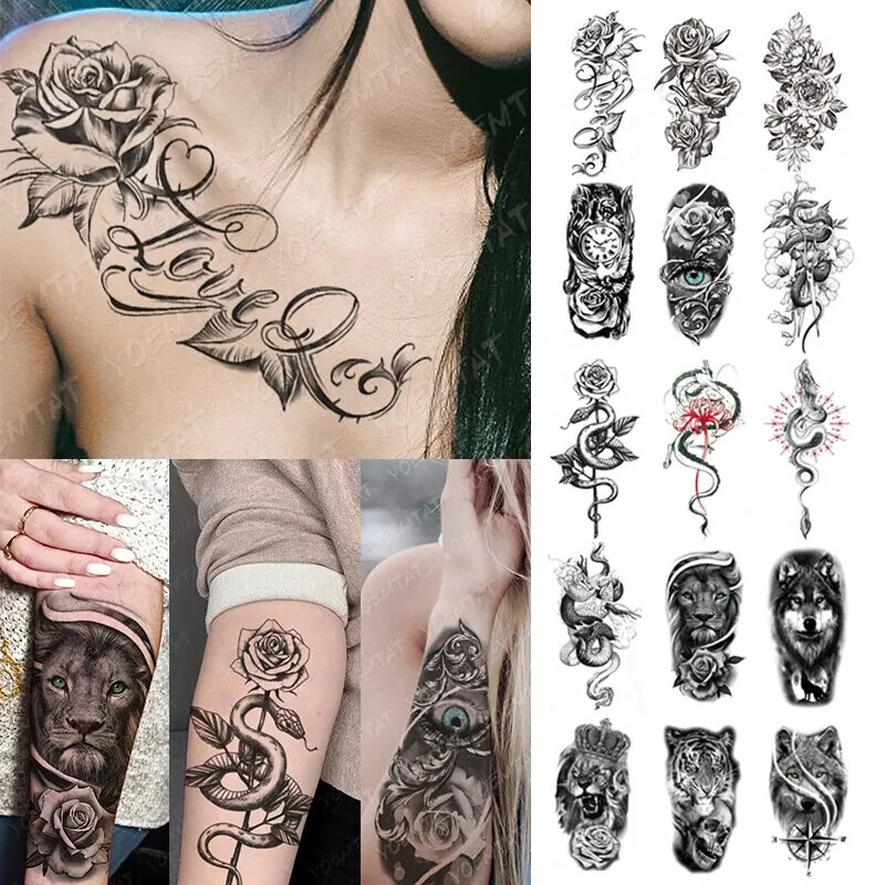 5pcs Temporary Fake Tattoo Stickers Wolf Lion Tiger Dragon Skull Snake F... - $20.99