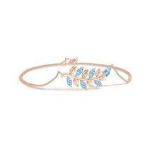 ANGARA Pear and Marquise Aquamarine Olive Branch Bracelet in 14K Solid Gold - £653.95 GBP