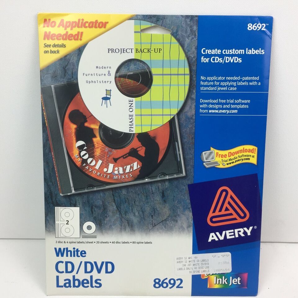 Avery 8692 White CD DVD Design Kit Labels CD/DVD 40 Disc Labels 80