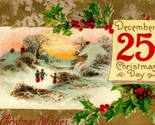 Winsch Back Best Christmas Wishes Embossed Gilt Snow Scene UNP Vtg Postcard - £7.24 GBP