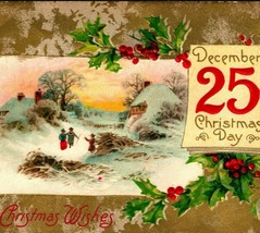 Winsch Back Best Christmas Wishes Embossed Gilt Snow Scene UNP Vtg Postcard - £7.25 GBP