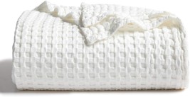 Viscose From Bamboo Blanket Woven Knit Blanket (104X90 Inches), Cream White Soft - £41.19 GBP