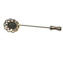 Vintage Gold Tone Lapel Stick Pin With Jade Green Stone - £7.44 GBP